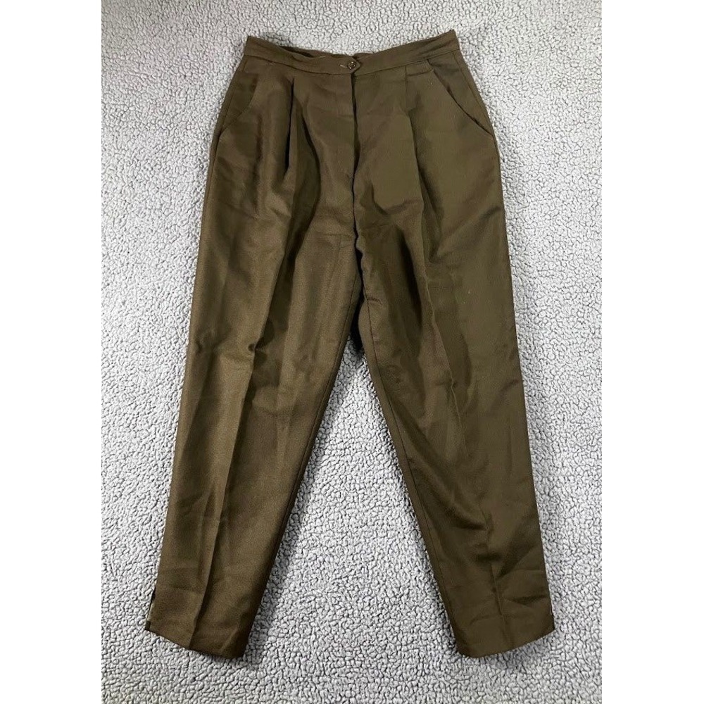 Giorgio Sant Angelo Vintage Pure Wool Pleated Trousers Olive Green Size 14